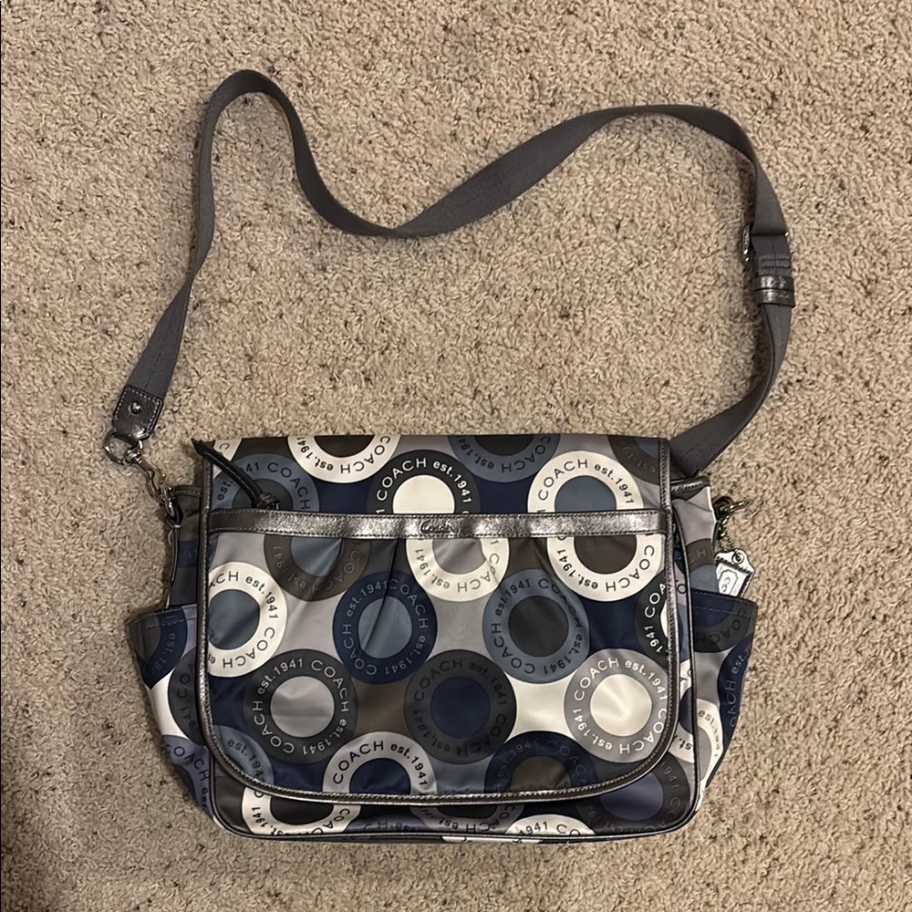 Coach Gray and Blue Signature Diaper Bag